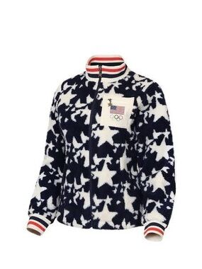 Olympic Stars Fleece Jacket - Navy & White Faux Fur Sherpa Jacket